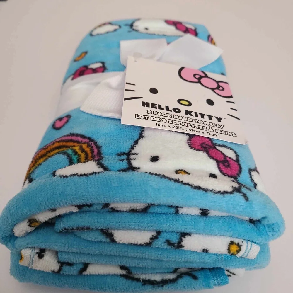 Sanrio Hello Kitty pattern set of 2 hand towels 100% Cotton NWT